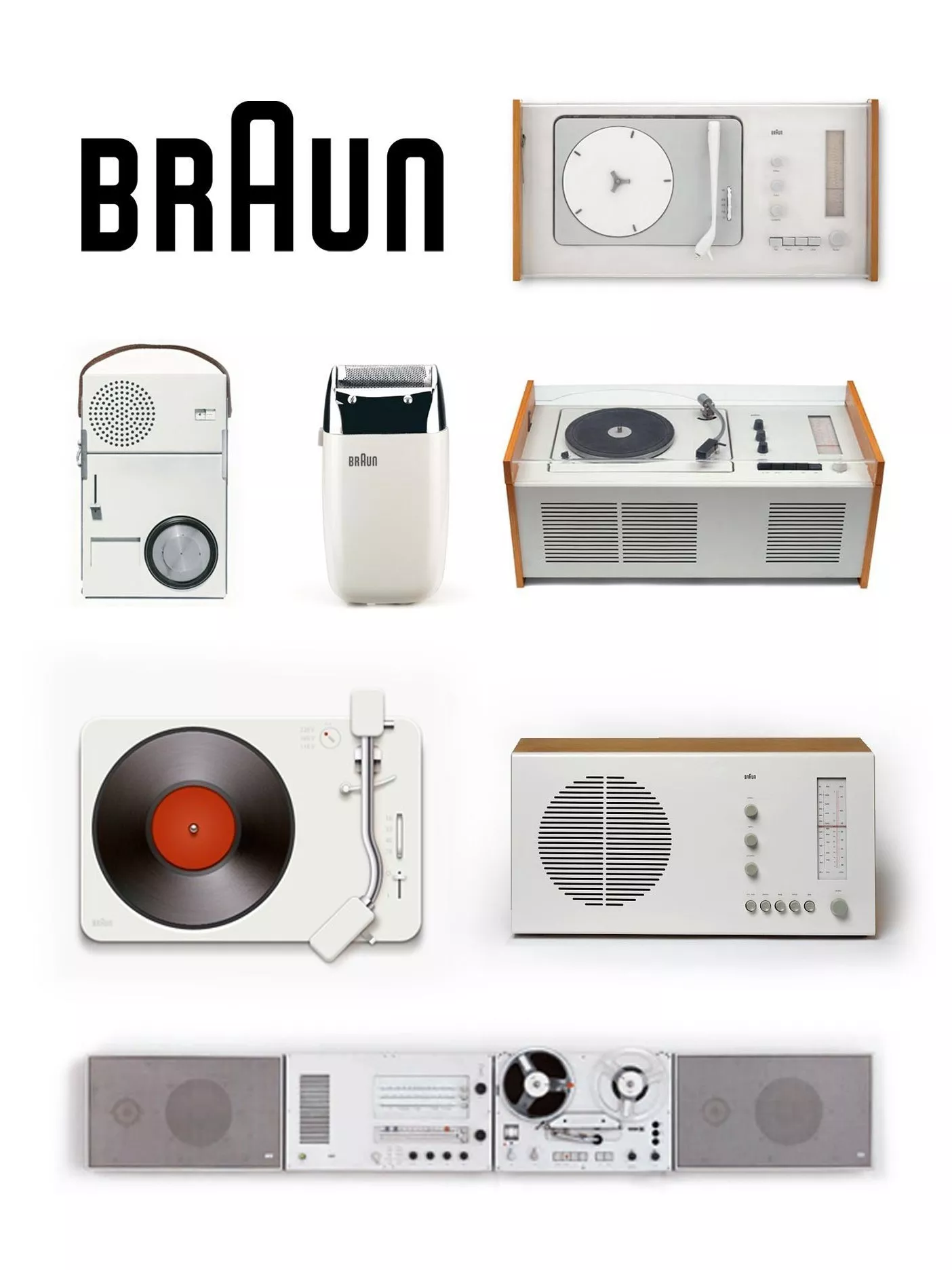 An image of an assortmant of Dieter Rams's designs at Braun.